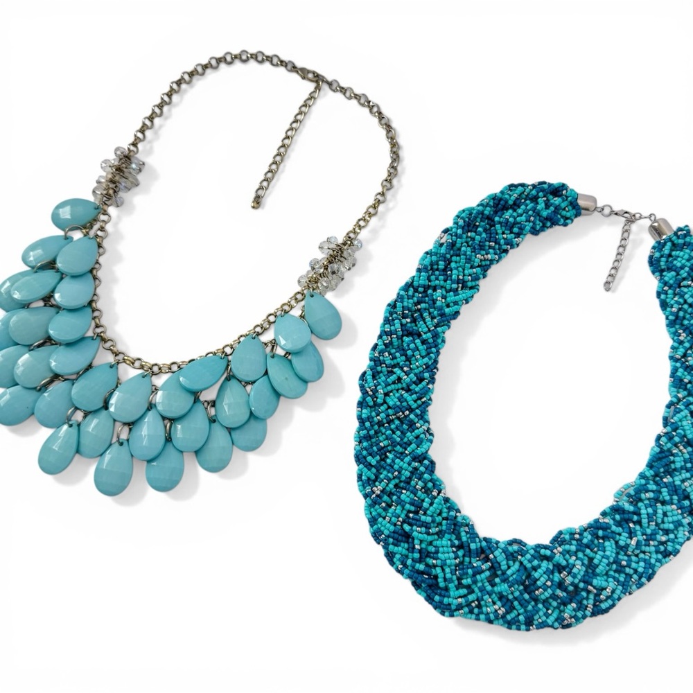 Turquoise Beaded Collar & Teardrop Bib Necklace Set - Unbranded